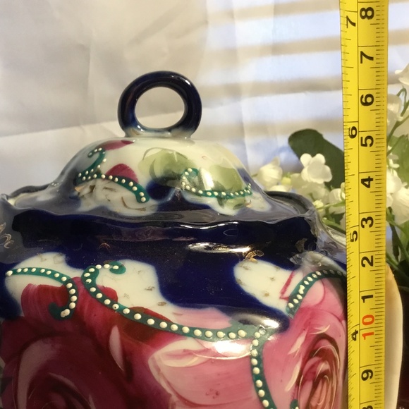 Antique Pre-Nippon 1800's Royal Nippon Hand-Painted Floral Cobalt Biscuit Jar - Picture 6 of 10